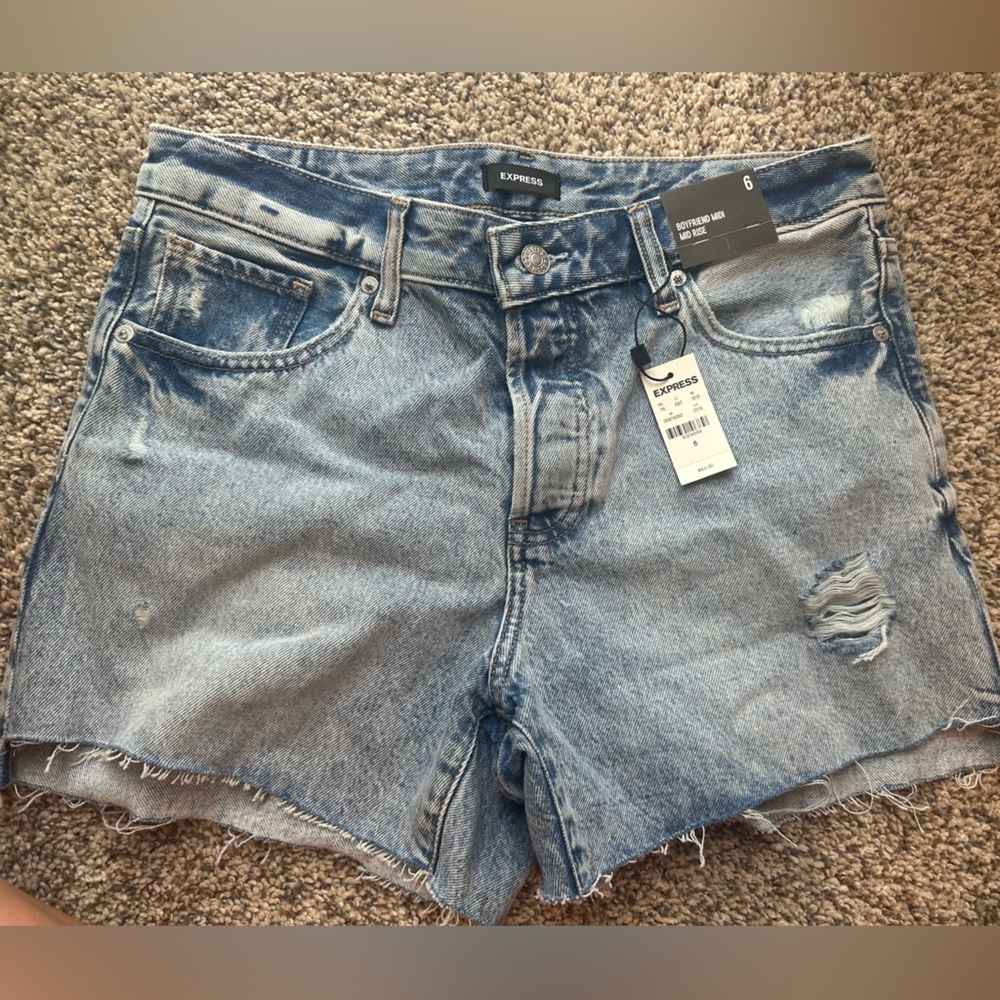 Express Women's Distressed Light Blue Jean Shorts